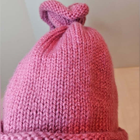 Hand Crafted Mauve Pink Hand knit Beanie Unisex Handmade crochet cap floral top - Picture 15 of 17